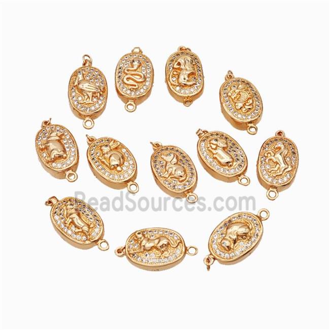 Copper Connector Pave Zirconia Chinese Zodiac Rose Gold Mixed