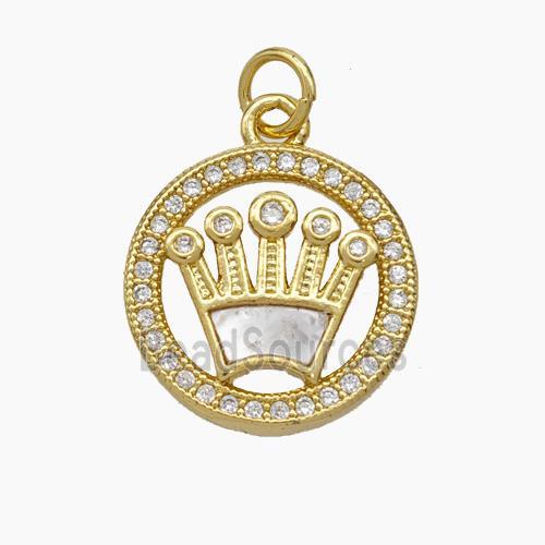Copper Crown Pendant Pave Zirconia Shell 18K Gold Plated