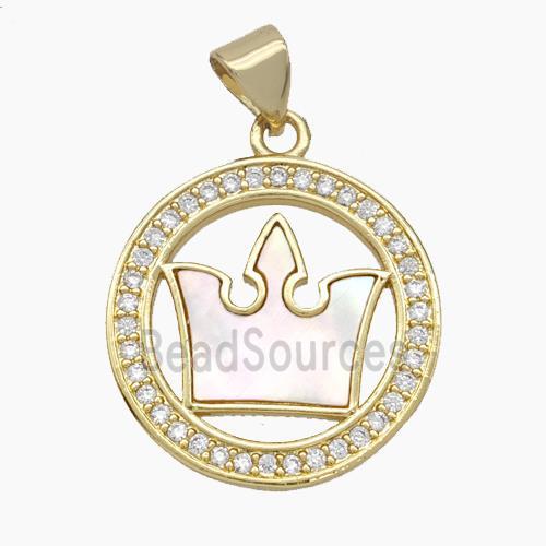 Copper Crown Pendant Pave Zirconia Shell 18K Gold Plated