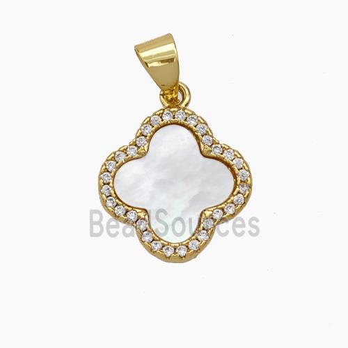 Copper Clover Pendant Micropave Zirconia Shell 18K Gold Plated