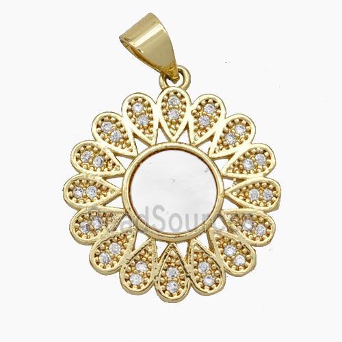 Copper Flower Pendant Micropave Zirconia Shell 18K Gold Plated