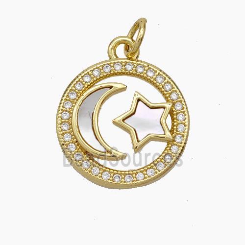Copper Moon Star Pendant Micropave Zirconia Shell 18K Gold Plated