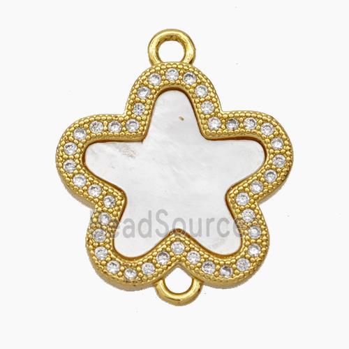 Copper Flower Connector Micropave Zirconia Shell 18K Gold Plated