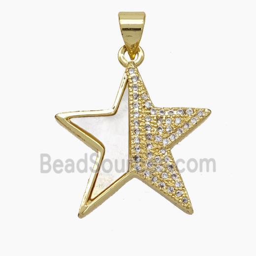 Copper Star Pendant Micropave Zirconia Shell 18K Gold Plated