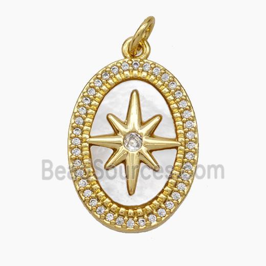 Copper Northstar Pendant Micropave Zirconia Shell Oval 18K Gold Plated