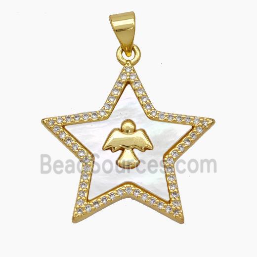 Copper Star Pendant Micropave Zirconia Shell Angel 18K Gold Plated