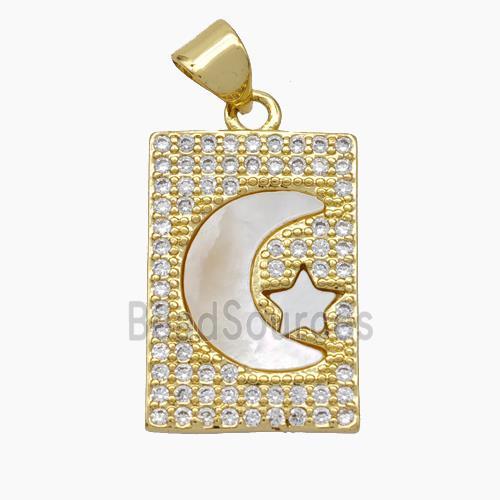 Copper Moon Star Pendant Micropave Zirconia Shell 18K Gold Plated