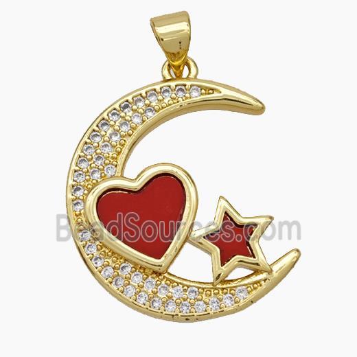 Copper Moon Star Pendant Micropave Zirconia Shell Heart 18K Gold Plated