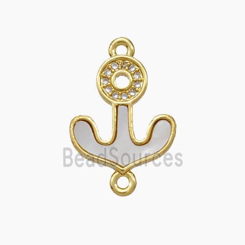 Copper Anchor Connector Micropave Zirconia Shell 18K Gold Plated