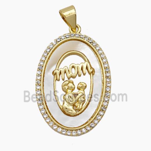 Copper MOM Pendant Micropave Zirconia Shell Love Baby Oval 18K Gold Plated
