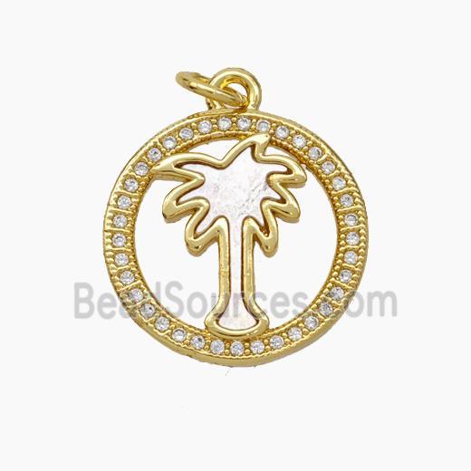 Copper Coconut Tree Pendant Micropave Zirconia Shell Palm 18K Gold Plated