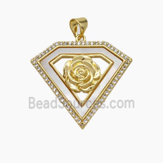 Copper Flower Pendant Micropave Zirconia Shell 18K Gold Plated