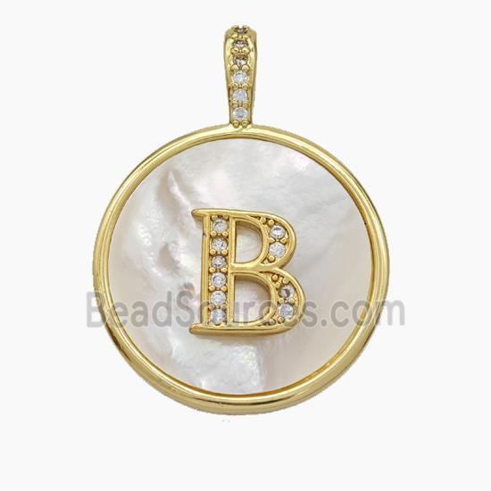 Copper Letter-B Pendant Pave Shell Zirconia Circle Gold Plated