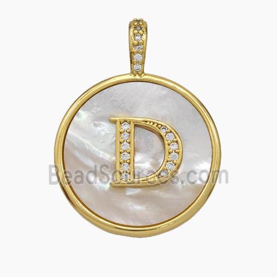 Copper Letter-D Pendant Pave Shell Zirconia Circle Gold Plated