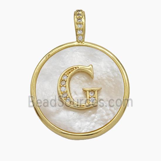 Copper Letter-G Pendant Pave Shell Zirconia Circle Gold Plated