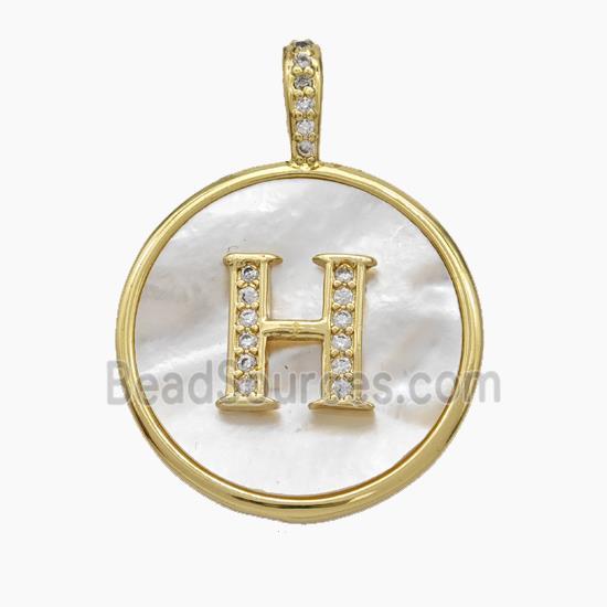 Copper Letter-H Pendant Pave Shell Zirconia Circle Gold Plated