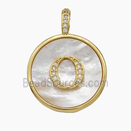 Copper Letter-O Pendant Pave Shell Zirconia Circle Gold Plated