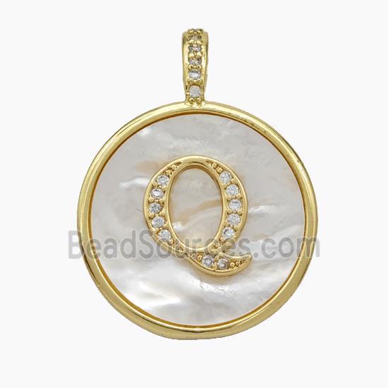 Copper Letter-Q Pendant Pave Shell Zirconia Circle Gold Plated