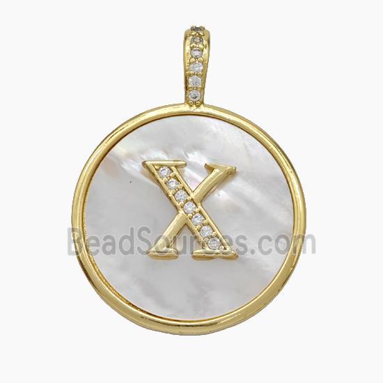 Copper Letter-X Pendant Pave Shell Zirconia Circle Gold Plated