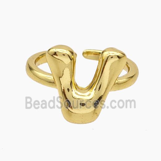 Copper Letter-V Rings Gold Plated