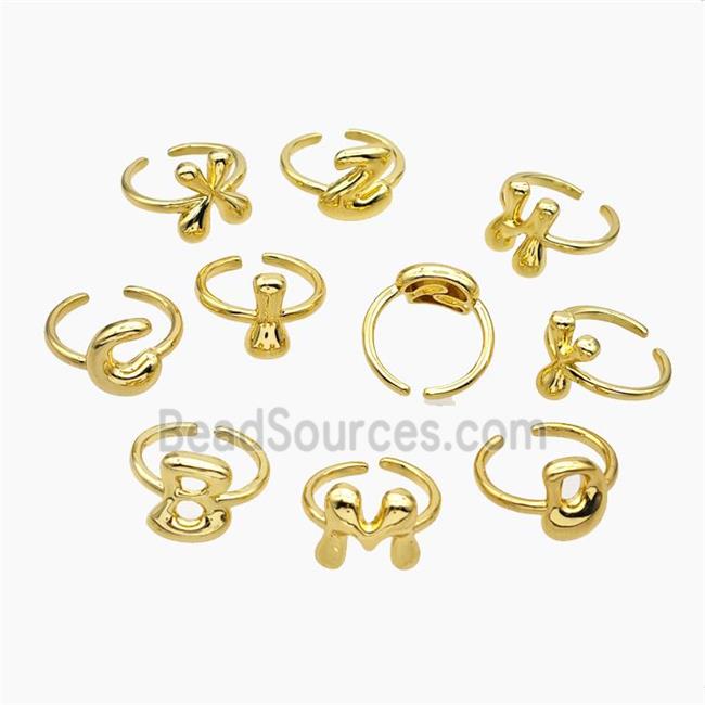 Copper Letter Rings Mix Alphabets Gold Plated