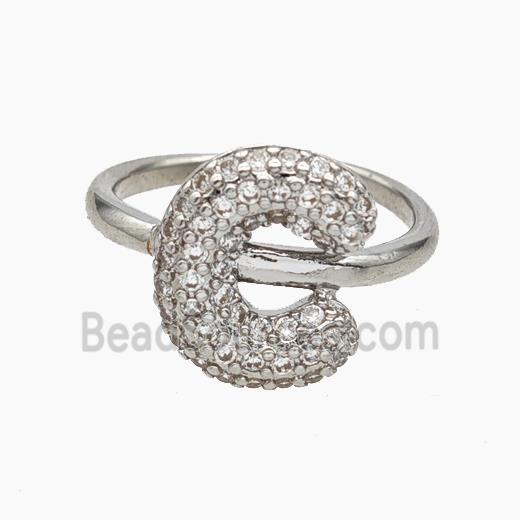 Copper Letter-C Rings Micropave Zirconia Platinum Plated