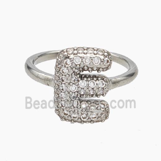 Copper Letter-E Rings Micropave Zirconia Platinum Plated