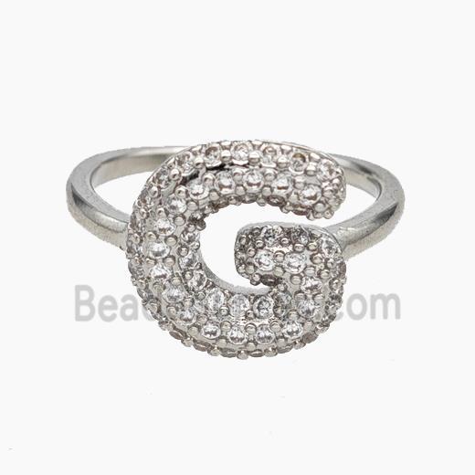 Copper Letter-G Rings Micropave Zirconia Platinum Plated