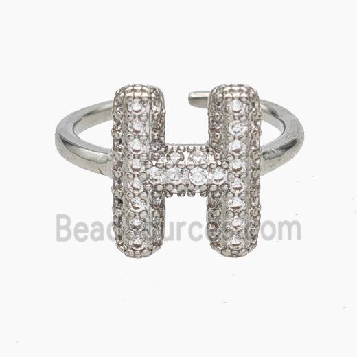 Copper Letter-H Rings Micropave Zirconia Platinum Plated