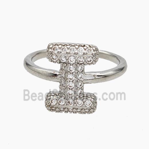 Copper Letter-I Rings Micropave Zirconia Platinum Plated