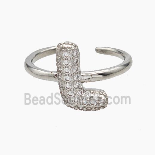 Copper Letter-L Rings Micropave Zirconia Platinum Plated