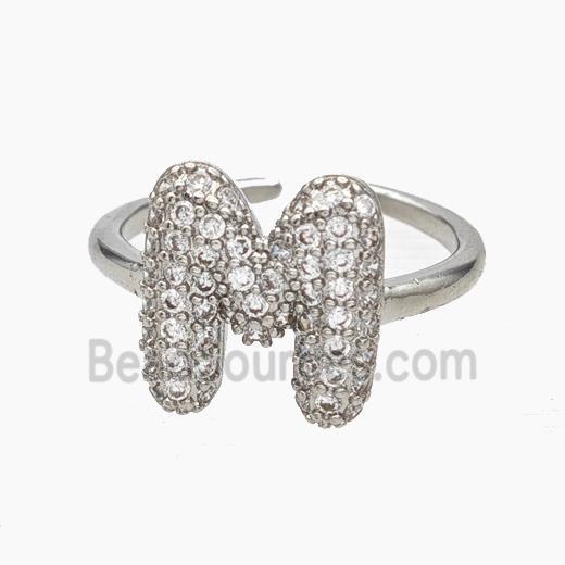 Copper Letter-M Rings Micropave Zirconia Platinum Plated