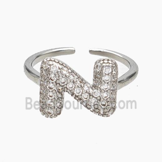 Copper Letter-N Rings Micropave Zirconia Platinum Plated