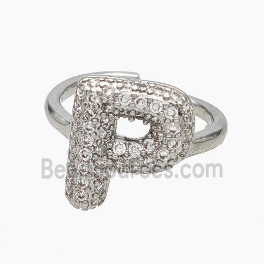 Copper Letter-P Rings Micropave Zirconia Platinum Plated