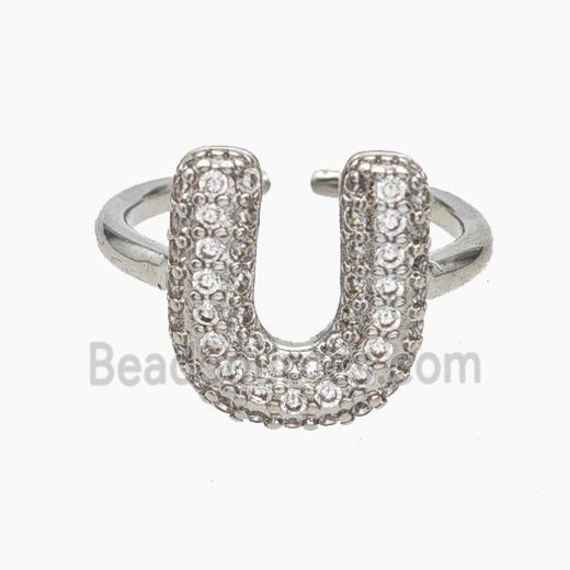 Copper Letter-U Rings Micropave Zirconia Platinum Plated