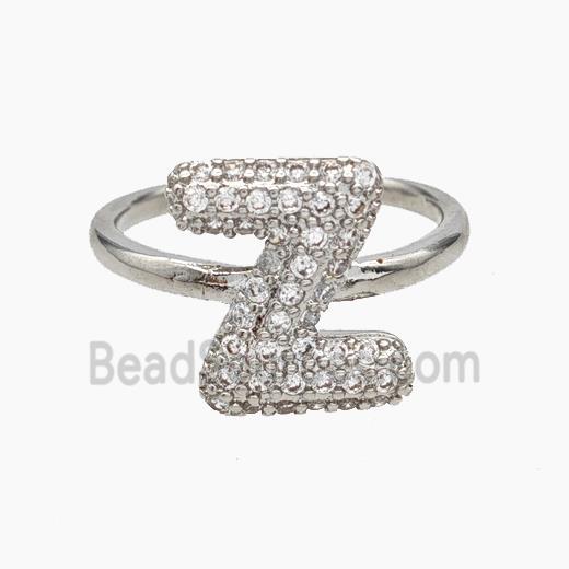 Copper Letter-Z Rings Micropave Zirconia Platinum Plated