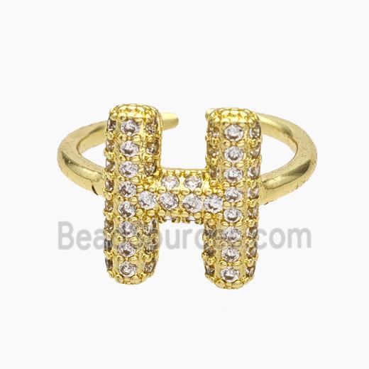 Copper Letter-H Rings Micropave Zirconia Gold Plated