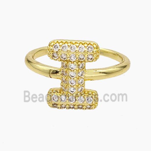 Copper Letter-I Rings Micropave Zirconia Gold Plated