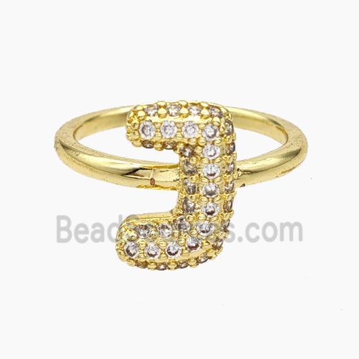 Copper Letter-J Rings Micropave Zirconia Gold Plated