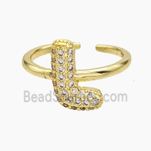 Copper Letter-L Rings Micropave Zirconia Gold Plated