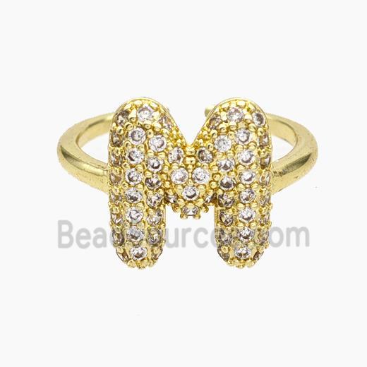 Copper Letter-M Rings Micropave Zirconia Gold Plated