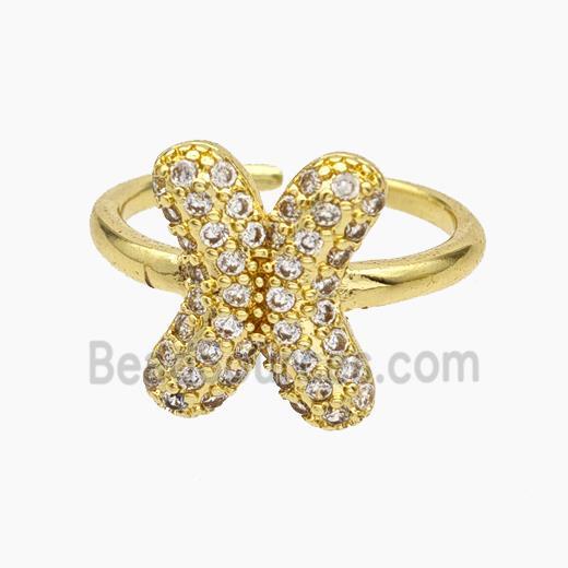 Copper Letter-X Rings Micropave Zirconia Gold Plated