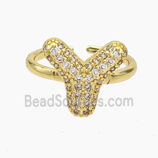 Copper Letter-Y Rings Micropave Zirconia Gold Plated