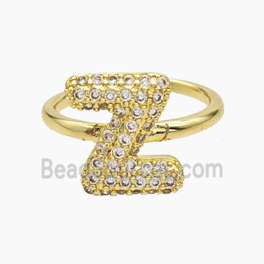 Copper Letter-Z Rings Micropave Zirconia Gold Plated