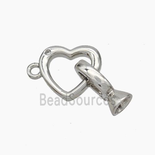 Copper Clasp Cord-End Heart Platinum Plated