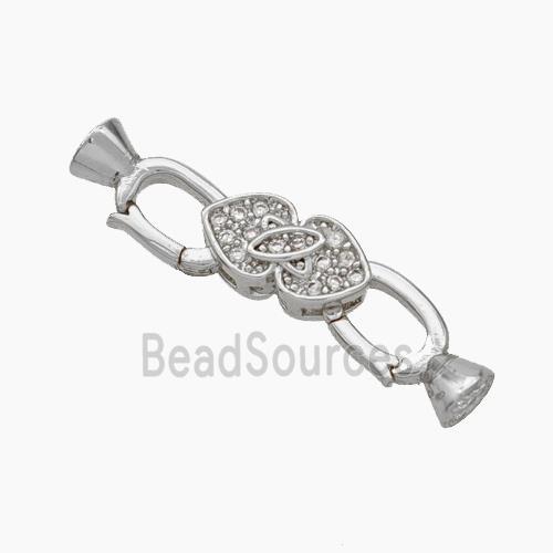 Copper Clasp Pave Zirconia Cord-End Heart Platinum Plated