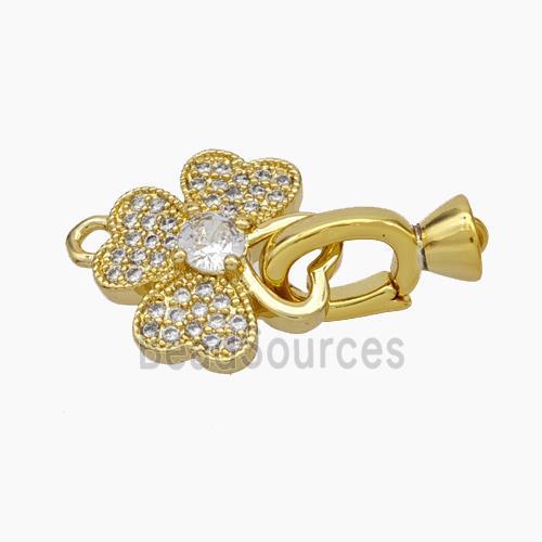 Copper Clover Clasp Pave Zirconia Cord-End Gold Plated