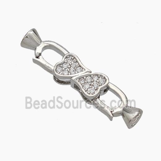 Copper Clasp Pave Zirconia Cord-End Heart Platinum Plated