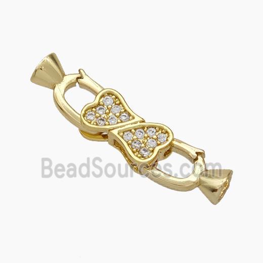 Copper Clasp Pave Zirconia Cord-End Heart Gold Plated