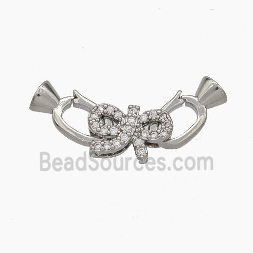 Copper Clasp Pave Zirconia Cord-End Bowknot Platinum Plated